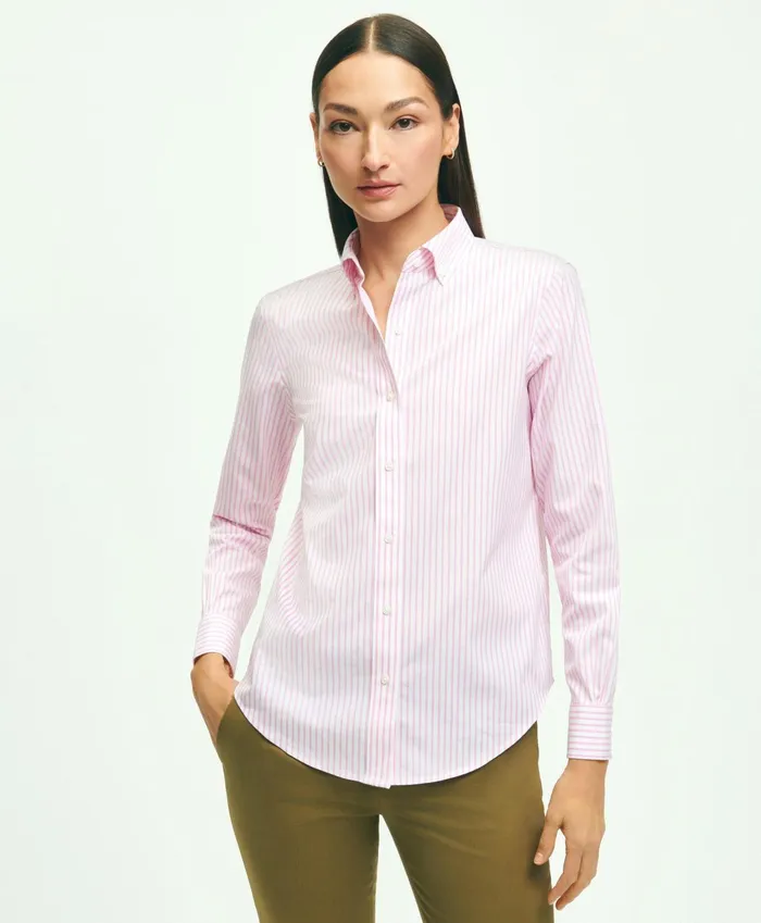 Women Classic Fit Stretch Supima Cotton NonIron Bengal Stripe Dress Shirt Pink Brooks Brothers Blouses and Shirts Women Classic Fit Stretch Supima Cotton NonIron Bengal Stripe Dress Shirt Pink Brooks Brothers Blouses and Shirts