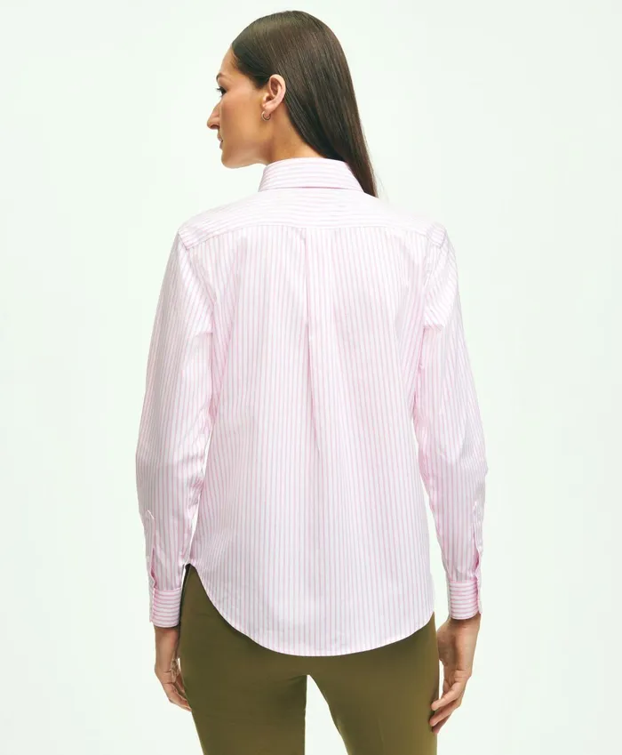Women Classic Fit Stretch Supima Cotton NonIron Bengal Stripe Dress Shirt Pink Brooks Brothers Blouses and Shirts