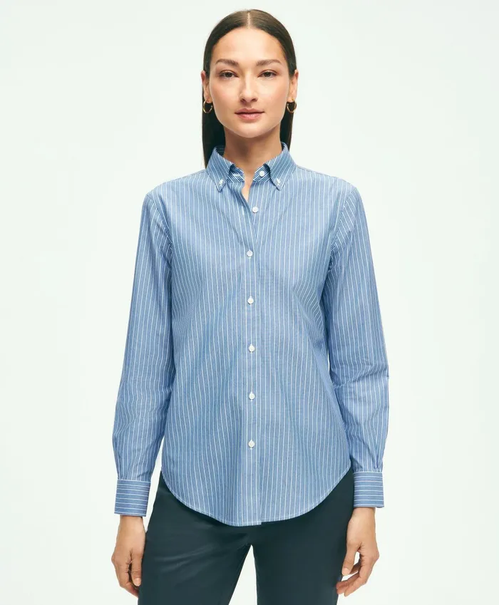 Women Classic Fit Stretch Supima Cotton NonIron Striped Dress Shirt Navywhite Brooks Brothers Blouses and Shirts Women Classic Fit Stretch Supima Cotton NonIron Striped Dress Shirt Navywhite Brooks Brothers Blouses and Shirts
