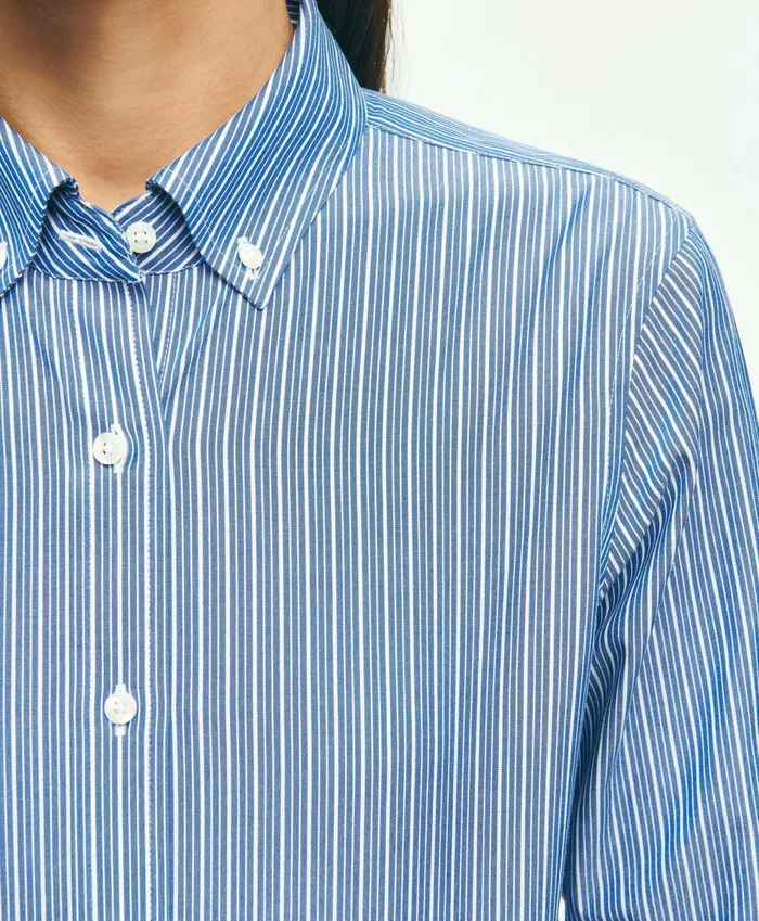 Women Classic Fit Stretch Supima Cotton NonIron Striped Dress Shirt Navywhite Brooks Brothers Blouses and Shirts