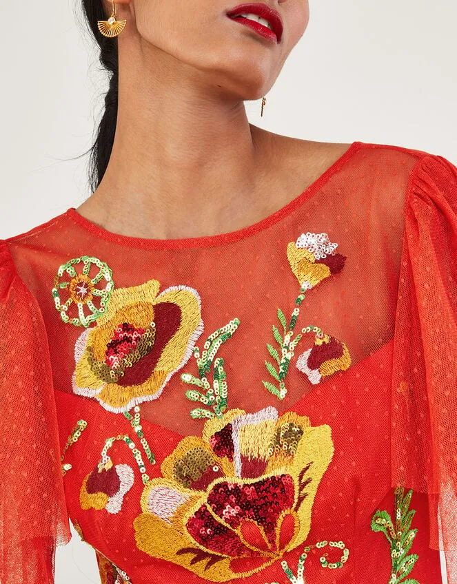 Women Claudia Embellished Midi Dress Red Monsoon Occasionwear