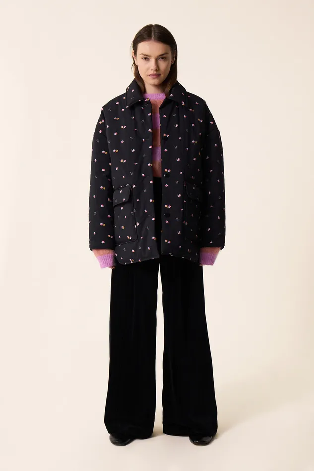 Women Coat Yakitori Bloom Parka Polyester Noir Des Petits Hauts Coats and Jackets