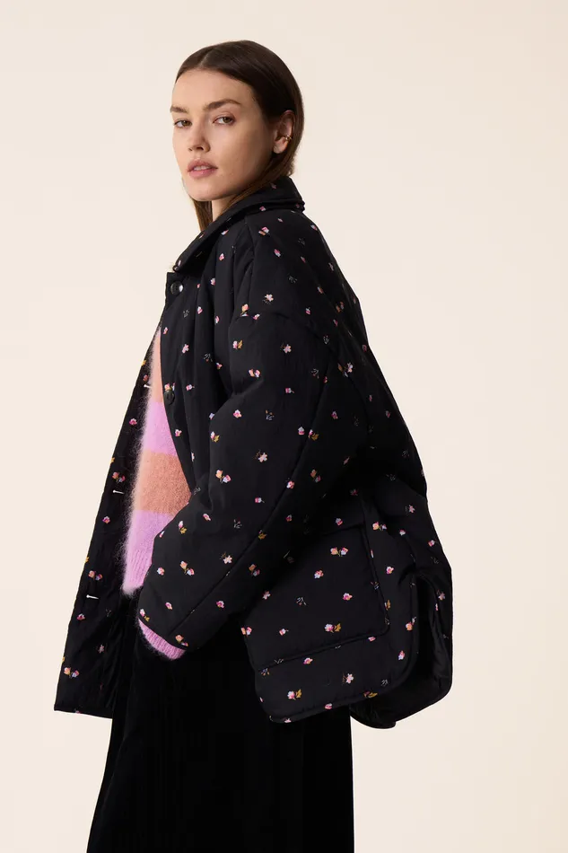 Women Coat Yakitori Bloom Parka Polyester Noir Des Petits Hauts Coats and Jackets