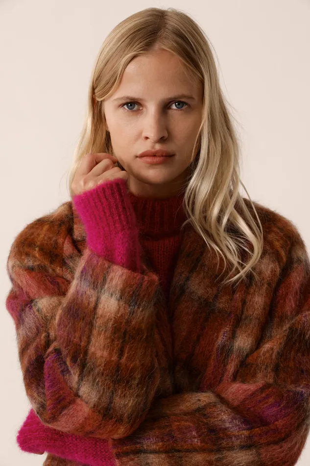 Women Coat Ybiza Tana Rose Manteau Laine Carreaux Multicolore Des Petits Hauts Coats and Jackets