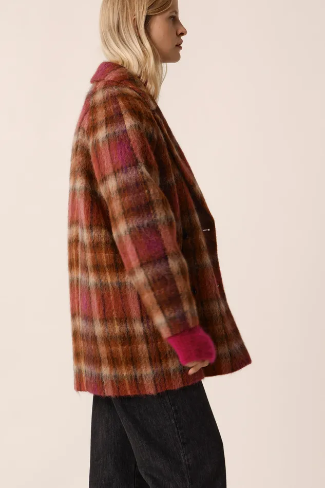 Women Coat Ybiza Tana Rose Manteau Laine Carreaux Multicolore Des Petits Hauts Coats and Jackets