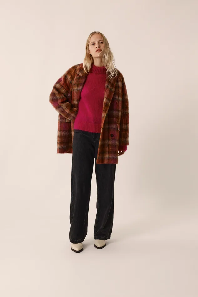 Women Coat Ybiza Tana Rose Manteau Laine Carreaux Multicolore Des Petits Hauts Coats and Jackets