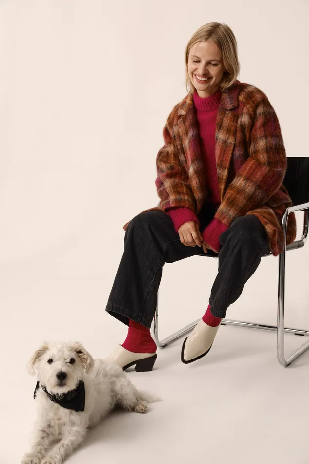 Women Coat Ybiza Tana Rose Manteau Laine Carreaux Multicolore Des Petits Hauts Coats and Jackets