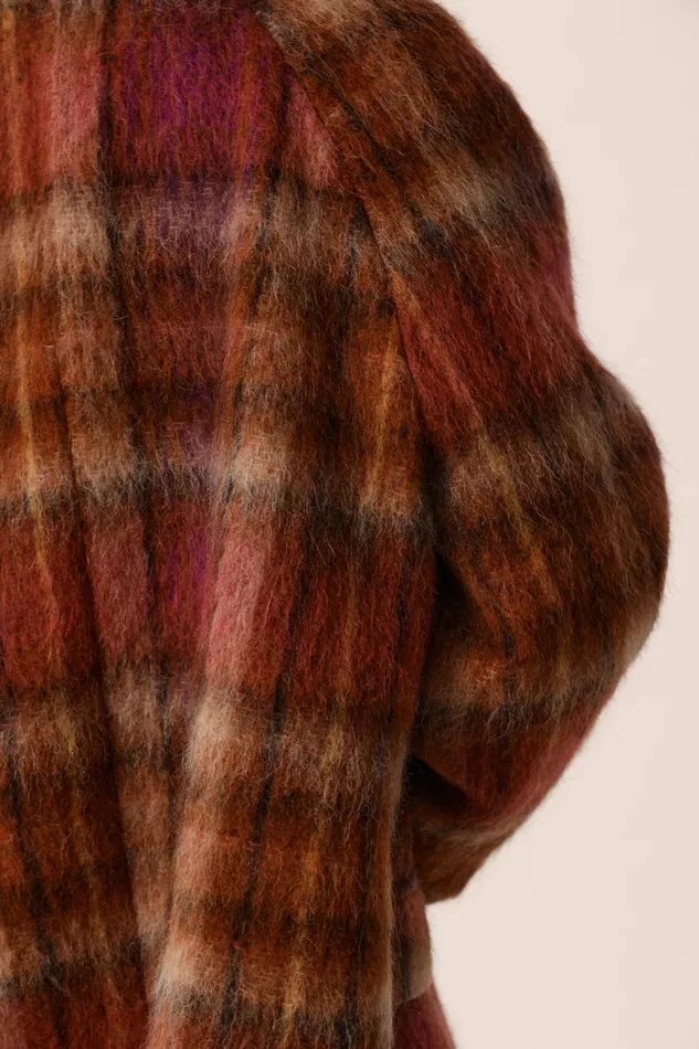 Women Coat Ybiza Tana Rose Manteau Laine Carreaux Multicolore Des Petits Hauts Coats and Jackets