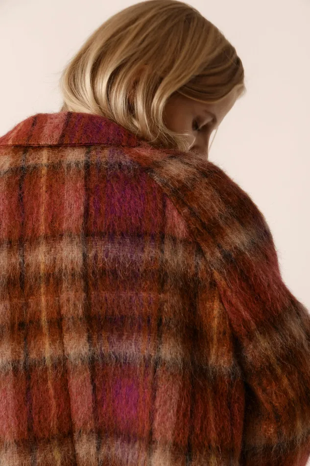 Women Coat Ybiza Tana Rose Manteau Laine Carreaux Multicolore Des Petits Hauts Coats and Jackets
