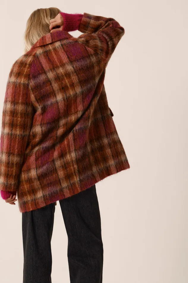 Women Coat Ybiza Tana Rose Manteau Laine Carreaux Multicolore Des Petits Hauts Coats and Jackets