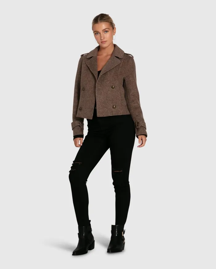 Women Coats and Jackets Belle and Bloom Better Off Military Peacoat 8211 Walnut