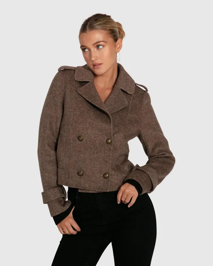 Women Coats and Jackets Belle and Bloom Better Off Military Peacoat 8211 Walnut