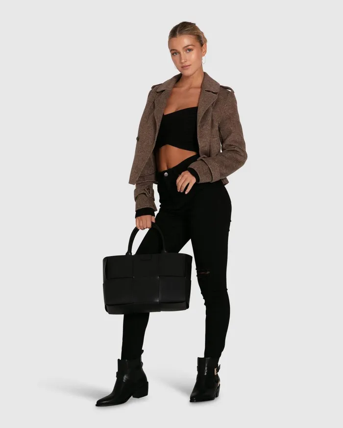 Women Coats and Jackets Belle and Bloom Better Off Military Peacoat 8211 Walnut