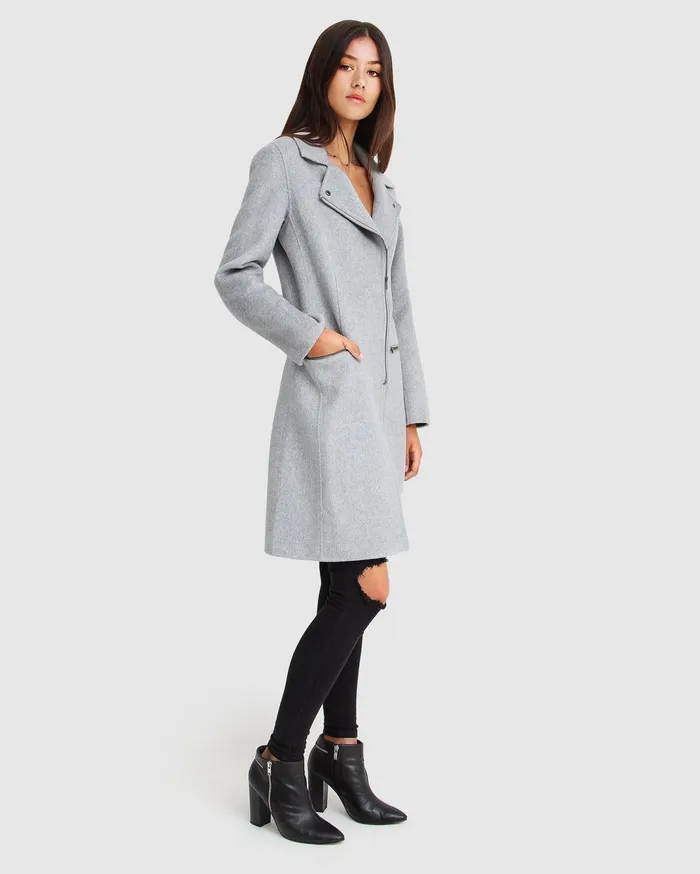 Women Coats and Jackets Belle and Bloom NEW FIT Last Chance Wool Blend Moto Coat 8211 Grey Marle