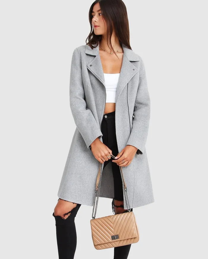 Women Coats and Jackets Belle and Bloom NEW FIT Last Chance Wool Blend Moto Coat 8211 Grey Marle