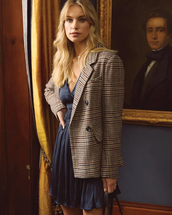 Women Coats and Jackets Belle and Bloom Piccadilly Wool Blend Plaid Blazer 8211 Oat