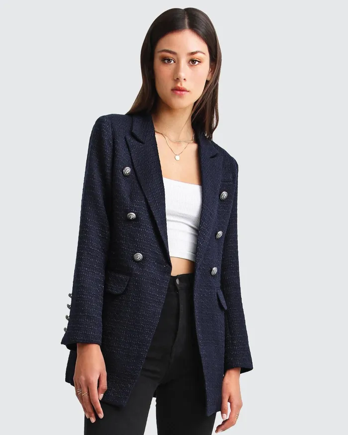 Women Coats and Jackets Belle and Bloom Princess Polina Textured Weave Blazer 8211 Navy