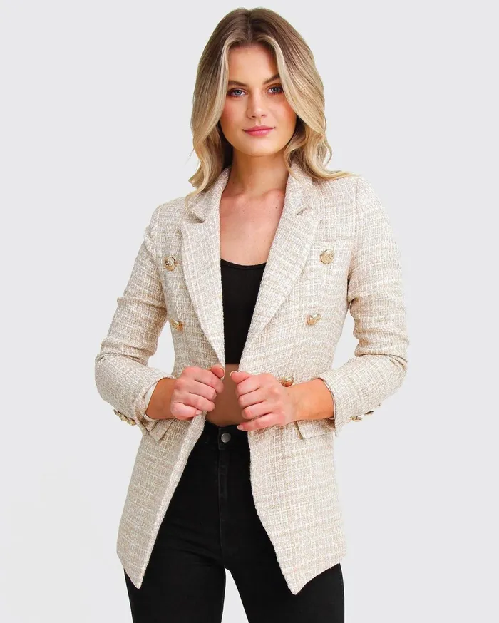 Women Coats and Jackets Belle and Bloom Princess Polina Tweed Blazer 8211 Beige Marle