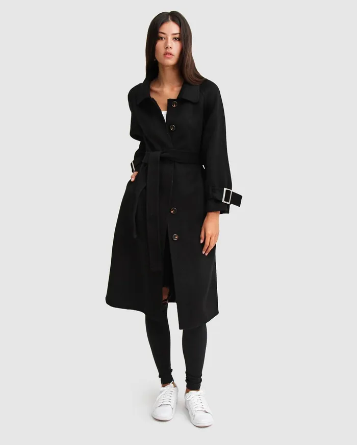 Women Coats and Jackets Belle and Bloom Shore To Shore Belted Wool Coat 8211 Black