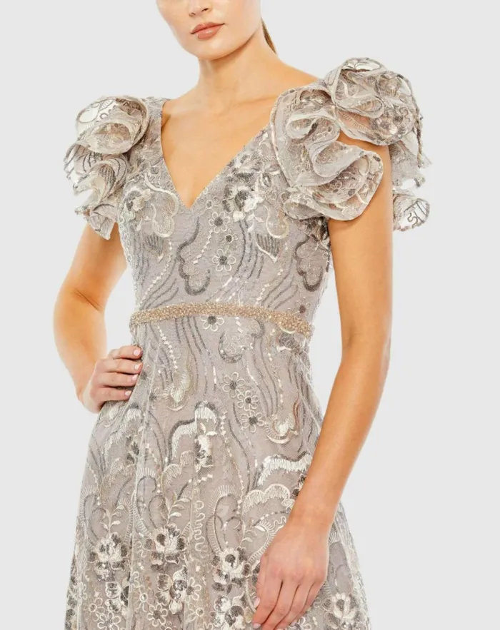 Women Cocktail Dresses Mac Duggal Embellished Ruffled Cap Sleeve A Line Dress Champagne Women Cocktail Dresses Mac Duggal Embellished Ruffled Cap Sleeve A Line Dress Champagne