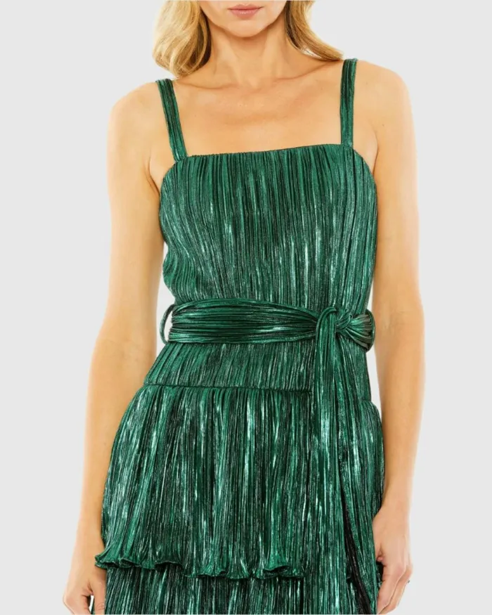 Women Cocktail Dresses Mac Duggal Ruffle Tiered Buckle Detail Dress Gold