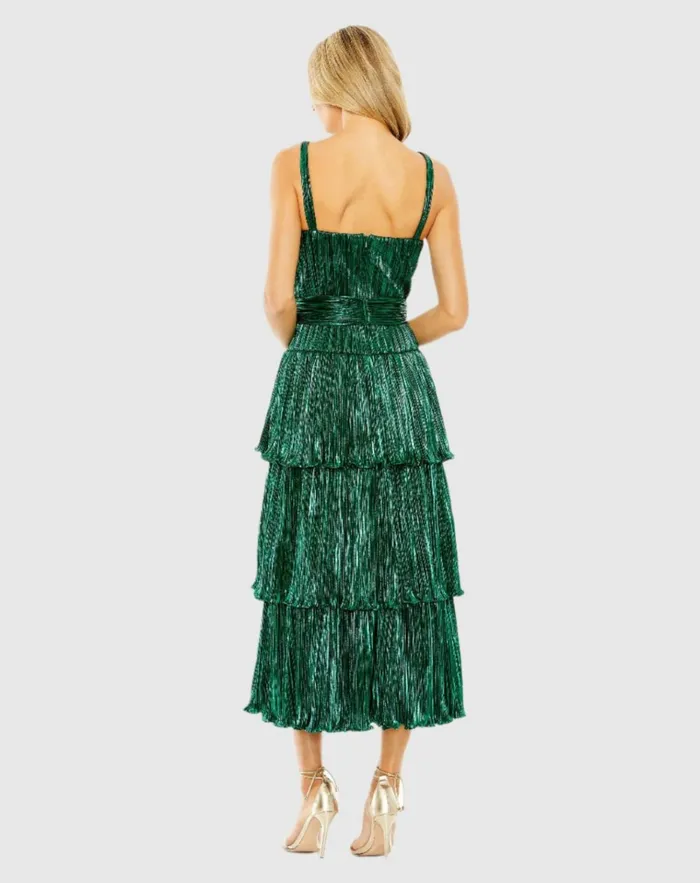 Women Cocktail Dresses Mac Duggal Ruffle Tiered Buckle Detail Dress Gold