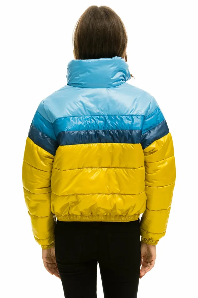 Women COLOR BLOCK LUXE APRES PUFFER JACKET 8211 HONEY GLOSSY Aviator Nation Outerwear Women COLOR BLOCK LUXE APRES PUFFER JACKET 8211 HONEY GLOSSY Aviator Nation Outerwear