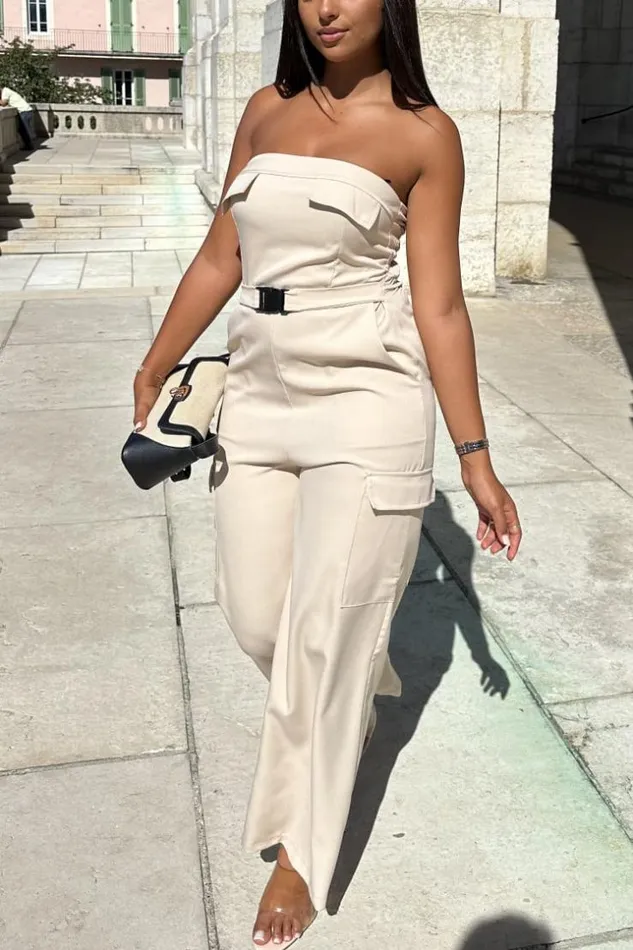 Women CombiPantalon Bustier Cargo Beige Beige Brentiny Paris Playsuits