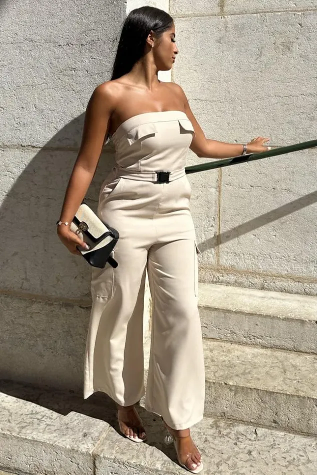 Women CombiPantalon Bustier Cargo Beige Beige Brentiny Paris Playsuits