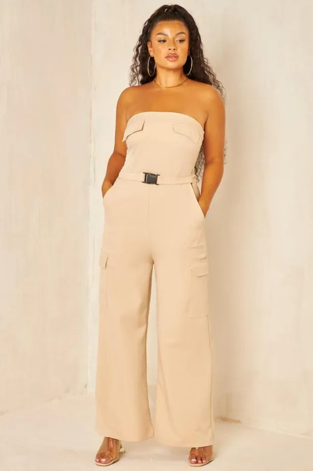 Women CombiPantalon Bustier Cargo Beige Beige Brentiny Paris Playsuits