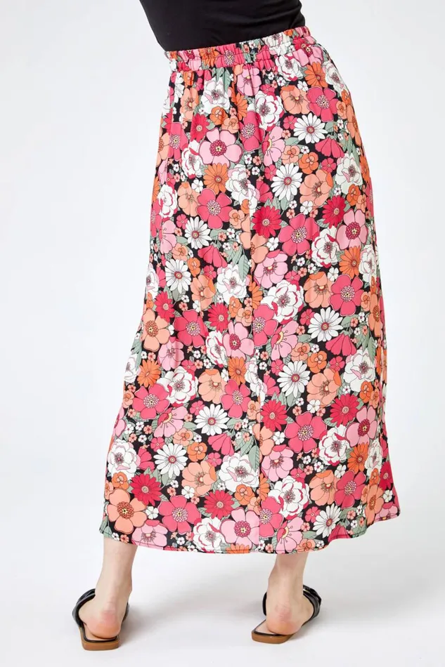 Women Coral Petite Floral Print ALine Skirt Roman Skirts