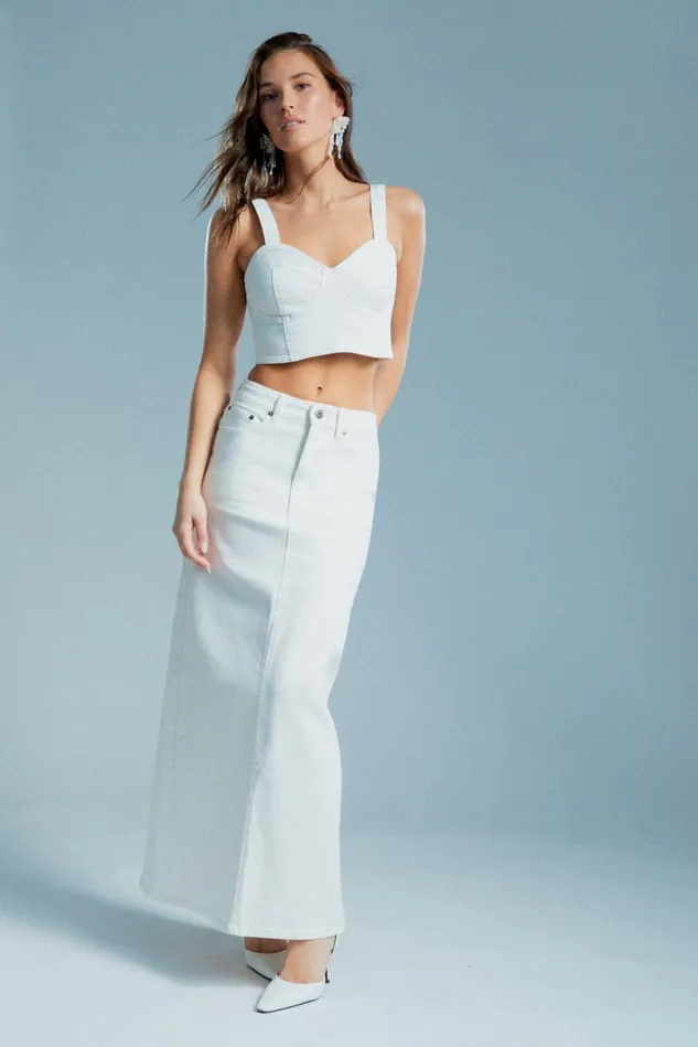 Women Corsets Bardot Evianna Denim Bustier In Off White Off White Women Corsets Bardot Evianna Denim Bustier In Off White Off White
