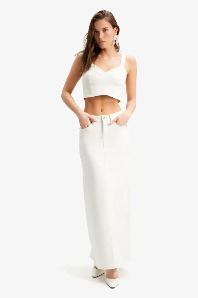 Women Corsets Bardot Evianna Denim Bustier In Off White Off White Women Corsets Bardot Evianna Denim Bustier In Off White Off White