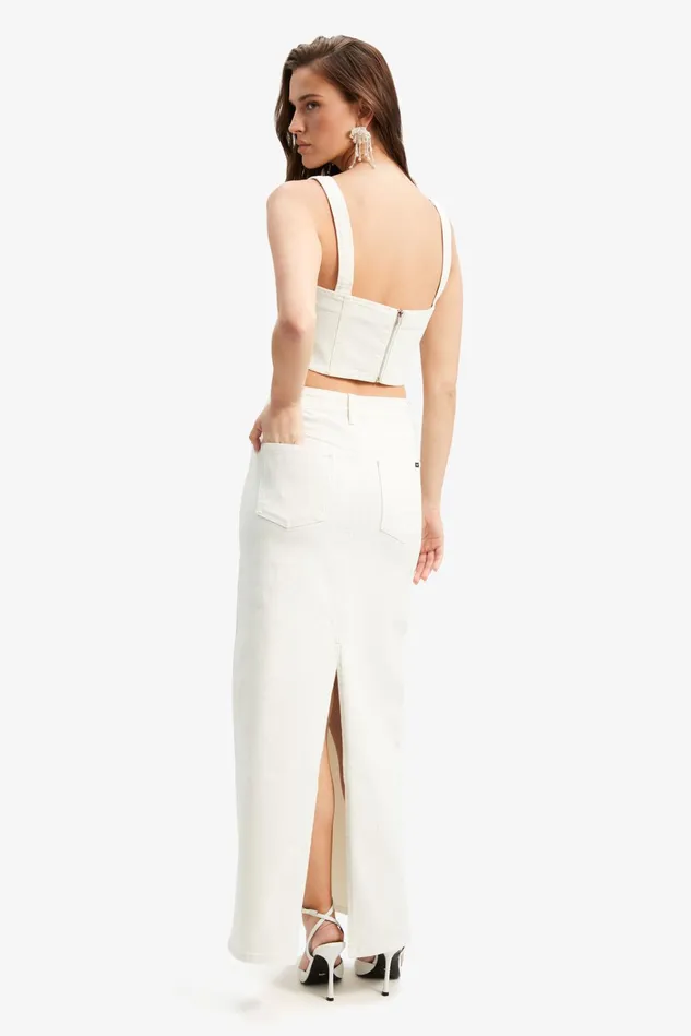 Women Corsets Bardot Evianna Denim Bustier In Off White Off White Women Corsets Bardot Evianna Denim Bustier In Off White Off White