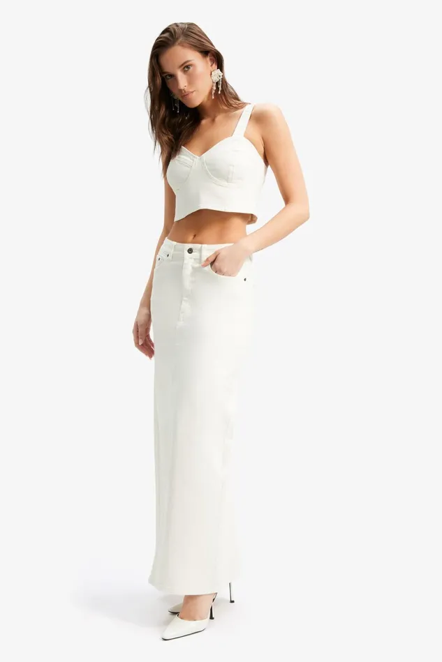 Women Corsets Bardot Evianna Denim Bustier In Off White Off White Women Corsets Bardot Evianna Denim Bustier In Off White Off White