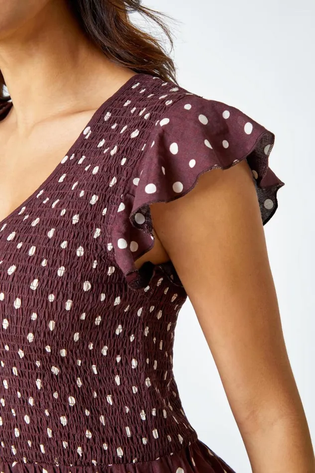 Women Cotton Blend Polka Dot Midi Dress Roman Dresses
