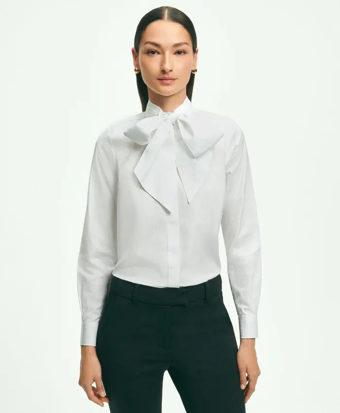 Women Cotton BowNeck Blouse White Brooks Brothers Blouses and Shirts