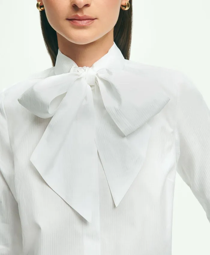 Women Cotton BowNeck Blouse White Brooks Brothers Blouses and Shirts