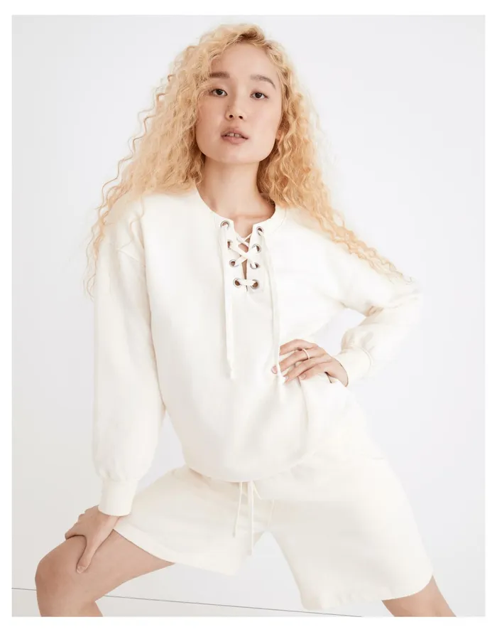 Women Cotton Hemp Lace Up Sweatshirt Antique Cream Madewell Sweatshirts and Sweatpants Women Cotton Hemp Lace Up Sweatshirt Antique Cream Madewell Sweatshirts and Sweatpants