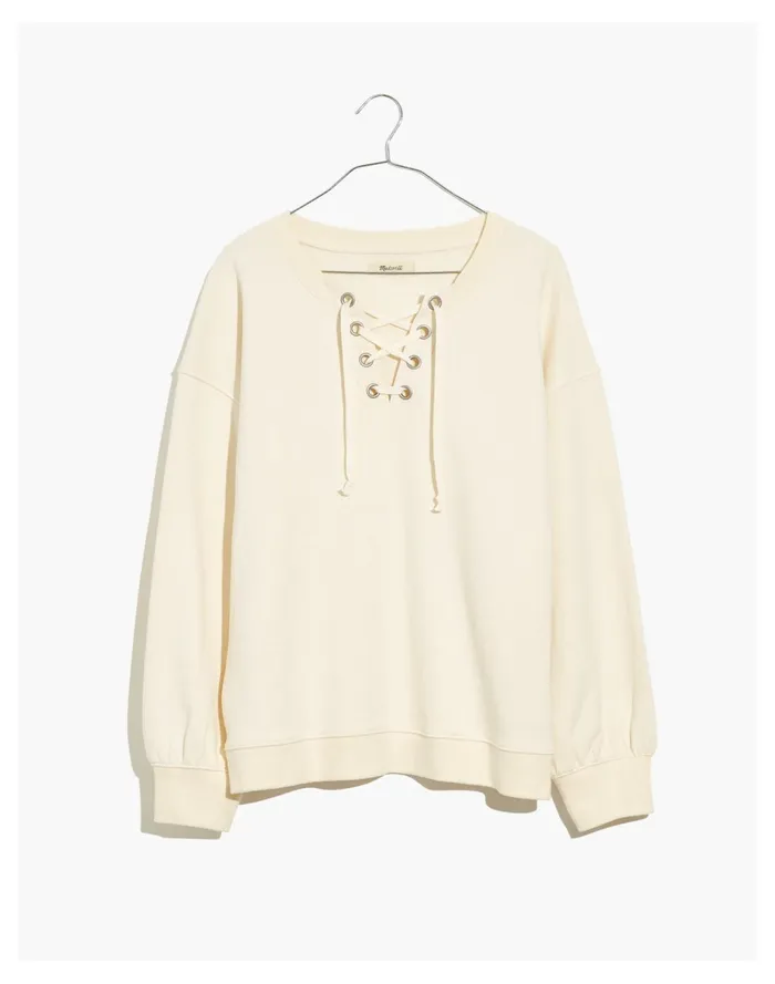 Women Cotton Hemp Lace Up Sweatshirt Antique Cream Madewell Sweatshirts and Sweatpants Women Cotton Hemp Lace Up Sweatshirt Antique Cream Madewell Sweatshirts and Sweatpants