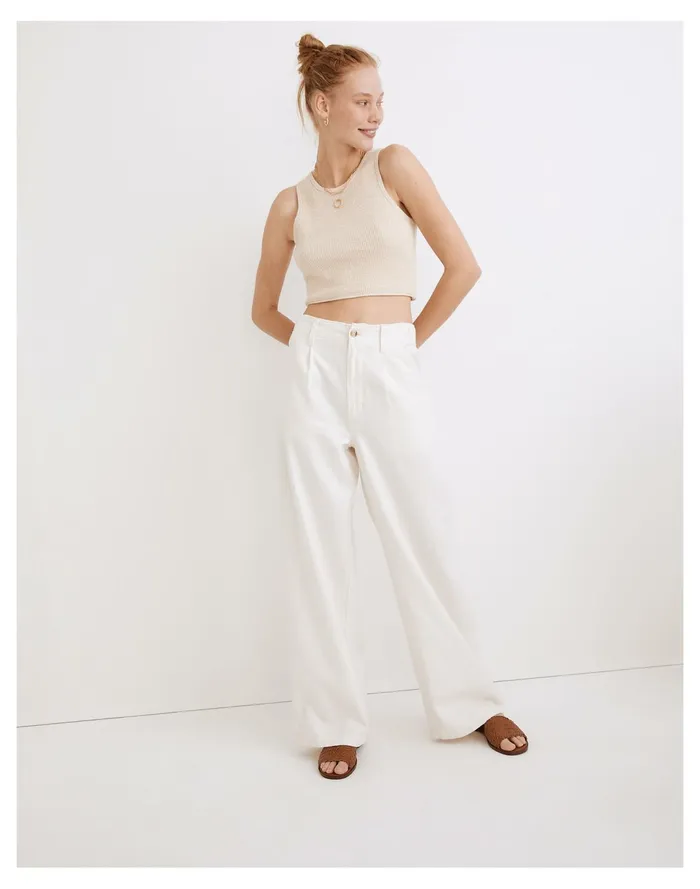 Women Cotton Linen Pleated Wide Leg Pants Lighthouse Madewell Pants