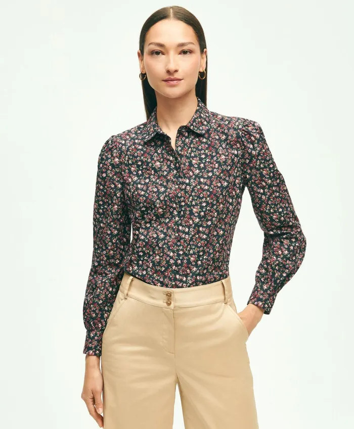 Women Cotton Poplin Floral Shirt Pink Multi Brooks Brothers Blouses and Shirts