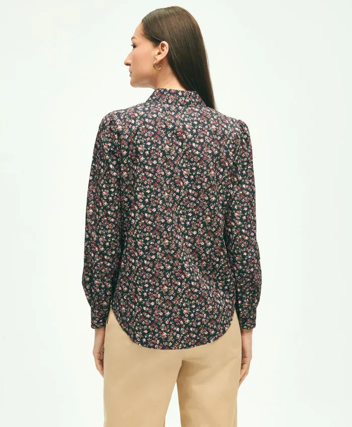 Women Cotton Poplin Floral Shirt Pink Multi Brooks Brothers Blouses and Shirts