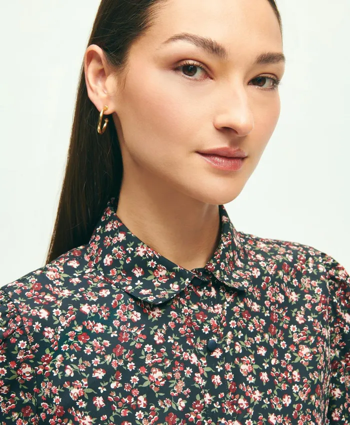 Women Cotton Poplin Floral Shirt Pink Multi Brooks Brothers Blouses and Shirts