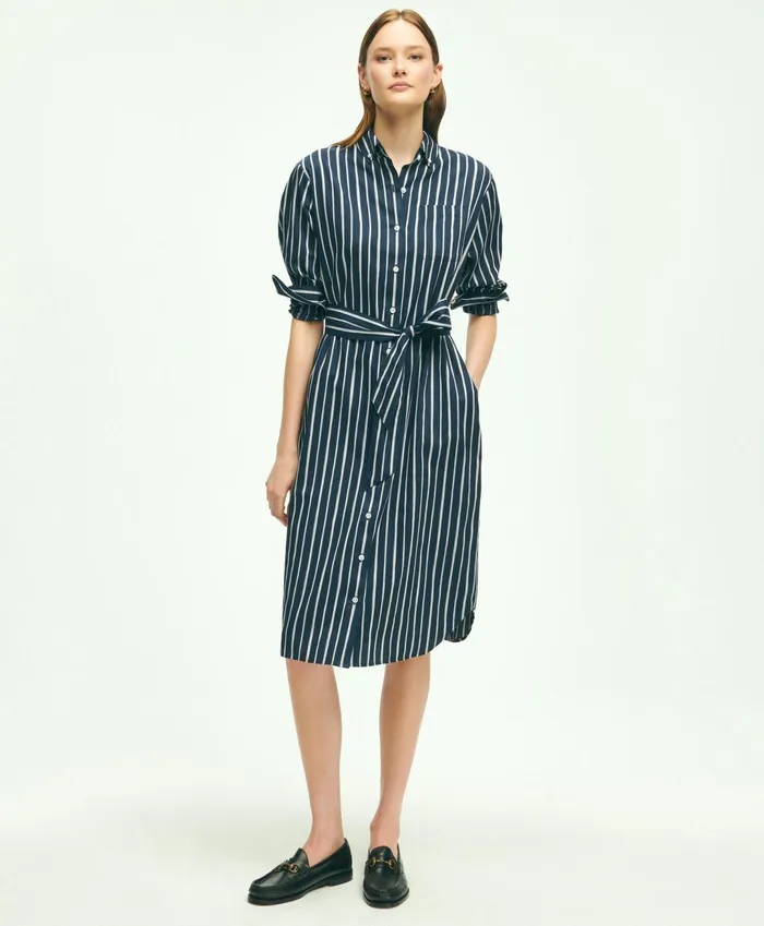Women Cotton Striped Shirt Dress Navy Multi Brooks Brothers Dresses
