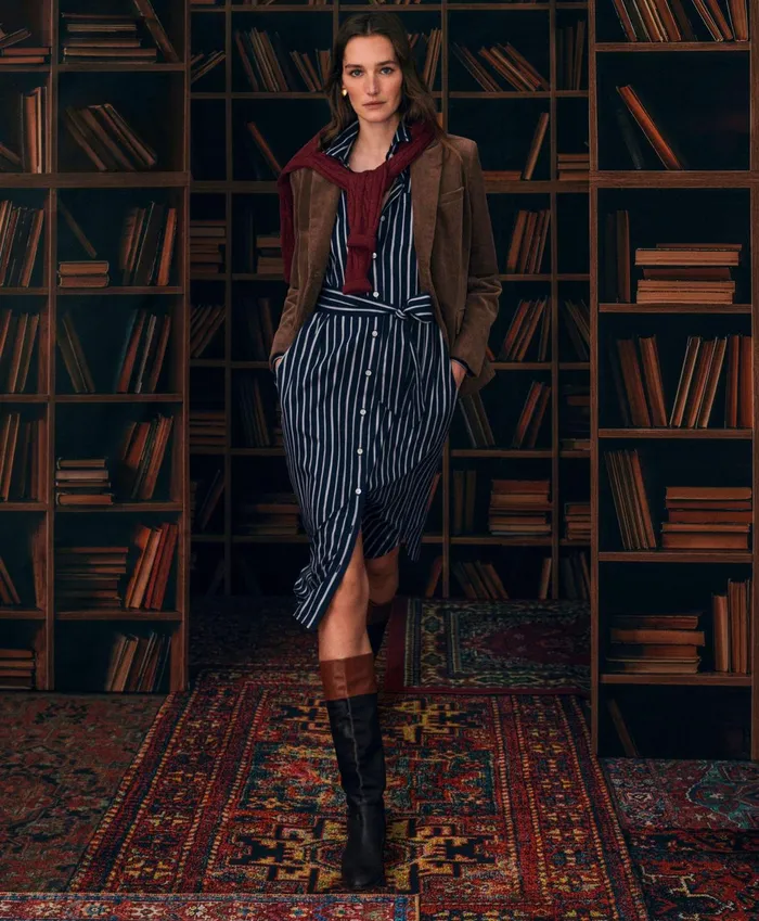 Women Cotton Striped Shirt Dress Navy Multi Brooks Brothers Dresses