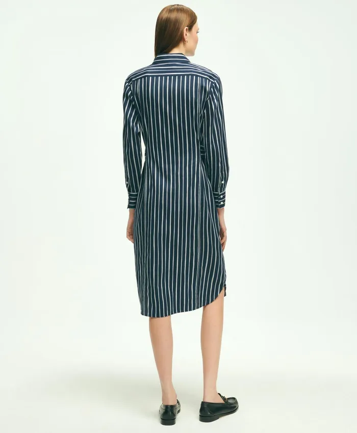 Women Cotton Striped Shirt Dress Navy Multi Brooks Brothers Dresses