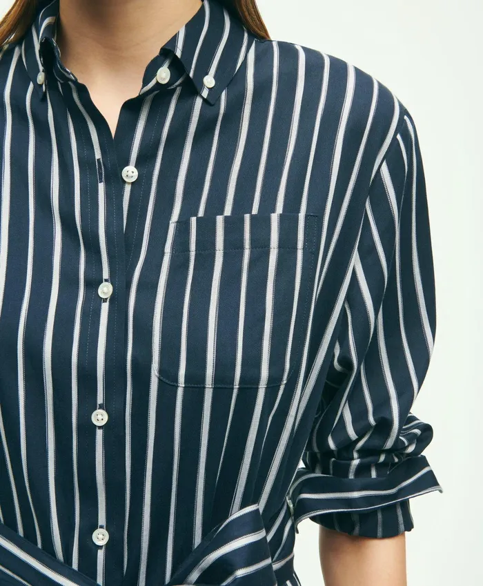 Women Cotton Striped Shirt Dress Navy Multi Brooks Brothers Dresses