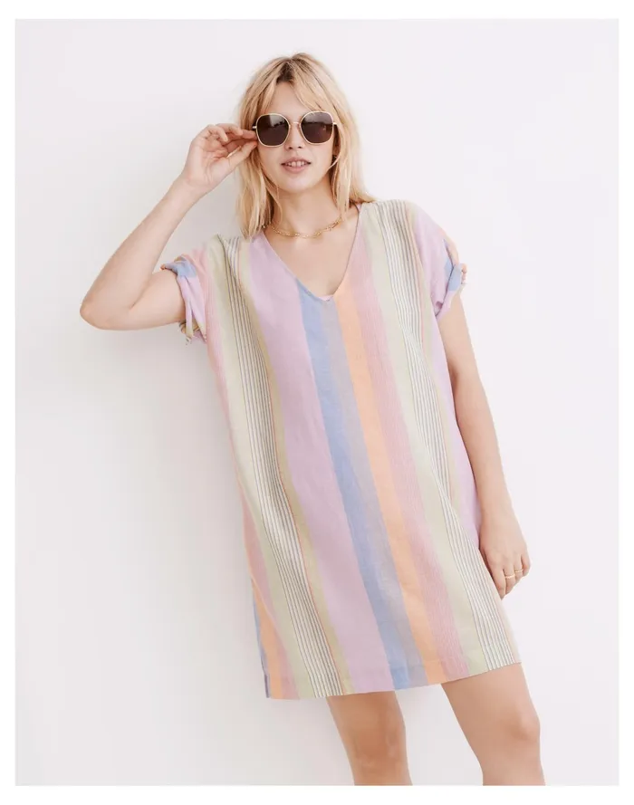 Women Cover Up Tunic Dress In Rainbow Stripe Classic Lilac Madewell Swim