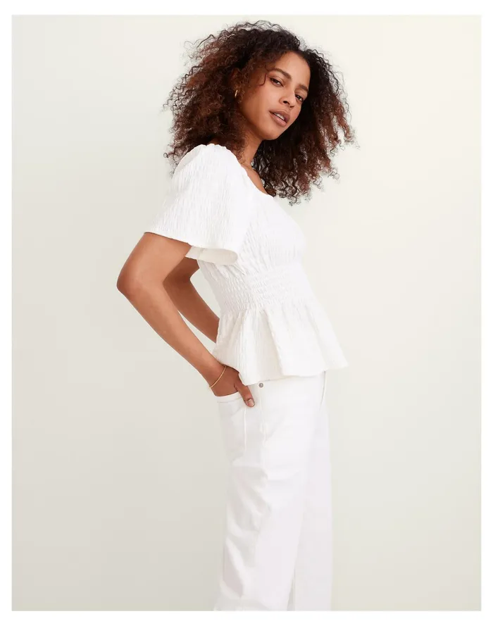 Women Crinkle Knit Square Neck Smocked Top Lighthouse Madewell Tops and Shirts Women Crinkle Knit Square Neck Smocked Top Lighthouse Madewell Tops and Shirts